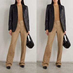 NWT Nili Lotan Cropped Corette Twill Pants In Camel Wool Blend Straight Leg Sz 0
